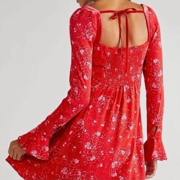 Free People Tess Mini Dress - Small, Red, Boho Milkmaid Holiday Castlecore NWT - Picture 3 of 12